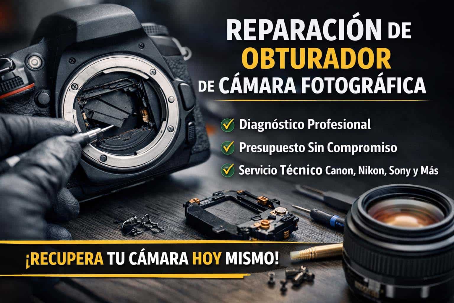 reparación de obturador de cámara fotográfica